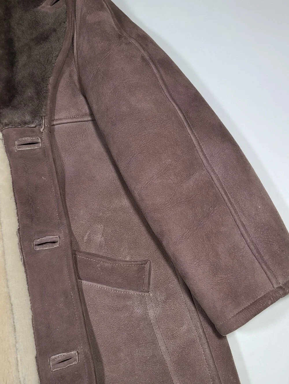 E1 Vintage 1980s Shearling Sheepskin Leather Coat Size 42 Rare